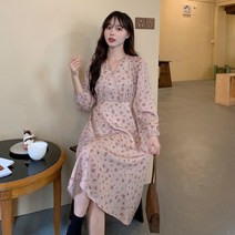실사 가을 빅사이즈 여성 선녀 스커트 연령감소 와일드 미디엄 롱 허리 플라워 스커트 M