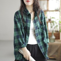 도오빠 윌로아 여성 체크 셔츠 빅사이즈 긴팔 겉옷 가을 겨울 오버핏 여자체크셔츠 프리사이즈