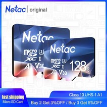 netac a1 메모리 카드 64gb 32gb 16gb microsd tf sd 카드 class10 uhs-1 플래시 카드 메모리 32gb micro sd 카드, 10개 128GB