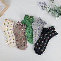 첫눈에반하다 튤립 꽃양말 플라워 양말 세트 5족 여성 패션 미니 꽃무늬 꽃자수
