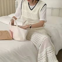 디작소 여성 봄 여름 펀칭 조끼 롱 스커트 투피스