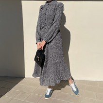데일리앤 라엘 플라워 쉬폰 플리츠 플레어 롱 원피스 봄 가을 하객