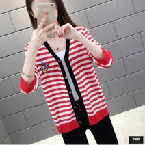 가바바 여성 가디건 스트라이프 캐릭터 자수 여름 숄 가디건 G51207