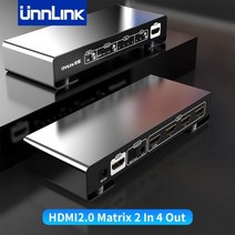 Unnlink-2x4 HDMI 매트릭스 4K @ 60Hz 스위치Spdif 광학 토스링크 3.5mm 아크 오디오 분배기 노트북 PC-TV 모니터 증폭기, UK Plug