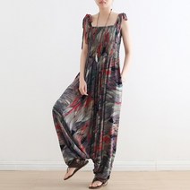 여성 프린트 멜빵 와이드 조커 조거 배기 팬츠 바지 21 봄 새로운 레트로 프린트 펜던트 와이드 레그 오버올 느슨한 대형 센 여성 라인 감소