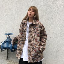 KORELAN 곰 전체 프린트 재킷 여성 재킷 빈티지 스트리트 레트로 컬러 블로킹 야구 유니폼 인 조수 마모