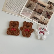 귀여운 곰돌이 뽀글이 리본 테디베어 와펜 지비츠만들기 옷핀만들기 악세사리 diy 가방 펜던트 페브릭, 옵션1_브라운앉은곰