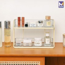 M컴퍼니 2단 화장품 트레이 향수 진열대 보관함 악세사리 정리함 [30x12x19] 투명 햅번 화장대 선반 정리대 수납 정리 [NU370-Q860], 30.5 x 12.7 x 19.5, 1개
