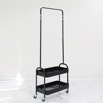 벤트리 이동식 수납 행거 (2단 철제행거) 트롤리 선반, 블랙