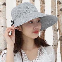 여성 돌돌이 썬캡 리본 밀짚모자