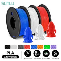 SUNLU-3 롤 PLA 3D 필라멘트 1.75MM FDM 프린터 250G 미니 스풀 더 많은 색상 무취 무독성 친환경 3D 펜 사용, Blue White Red