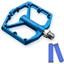 ROCKBROS 산악 자전거 페달 MTB 플랫 알루미늄 9/16 그립 폼 단일 잠금 장치 (블루), 기본, 1개