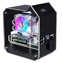개발 보드 시스템 호환 GeeekPi-ABS 미니 타워 RGB 프로그래밍 가능 팬 M.2 SATA SSD 2280/2260/2240 어댑터 라즈베리 파이 4B 용 QC 전원 N, NAS Case Kit