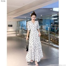 라오농 LAONONG 빅 사이즈 도트 발토시 스커트 여름 V넥 플라워 프릴 여라지 사이즈플라워쉬폰브이넥 하객룩 롱원피스V여름 가을 봄철에 바람이 통기JKAkjk996Z