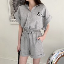 여자 캐주얼 패션 스마일 자수 반바지 밴딩 점프수트