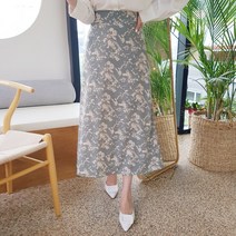 상상그이상 여성용 국내제작 그로잉 A라인 스커트 부드러운 폴리소재 뒷밴딩 플라워 나염 여성스러운 롱스커트 하객룩 코디 단정한 미디 치마