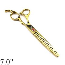 애견 숱 커브 요술 가위 강아지 개 손질 전문 65 7 일본 440C 숱이 청커 생선 뼈 이빨 24, Gold-7 inch