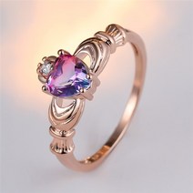 별자리반지 레이어드 평 엄지 블루 퍼플 하트 지르콘 Claddagh 반지 레인보우 스톤 웨딩 쥬얼리 빈티지 로즈 골드실버 컬러 약혼