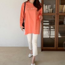 브이와이 여자 톤인톤 필기체 U넥 큰사이즈 튜닉 긴팔티