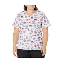 24|7 컴포트 스크럽 여성용 24/7 컴포트 플러스 사이즈 V넥 스크럽 탑 포켓 포함, I Love Coffee Pink, I Love Coffee Pink