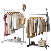 (진저맨) 자작나무 행거 옷걸이 이동식 화이트 메탈블랙 스탠드 선반 걸이