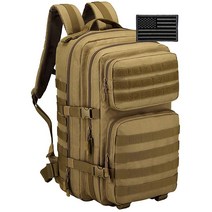 Protector Plus 전술 백팩 MOLLE 밀리터리 어썰트 3 데이팩 아미 팩 버그 아웃 백 (레인 커버 및 패치 포함) 브라운. Large 노트북