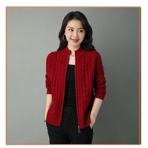 하프 하이 칼라 지퍼 니트 가디건 재킷 여성 가을 새로운 스타일 단색 라글란 소매 두꺼운 스웨터 코트
