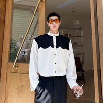 레저셔츠 23 년 봄계절 트렌드 간지나는 옳지 않습니다 저울 흑백 블러킹 스타일링 스탠딩카라 S194 4994784713