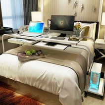 이동식 리프트 책상 침대용 데스크탑 컴퓨터 테이블, 화이트 메이플 1.2m 2m 침대 적용 가능