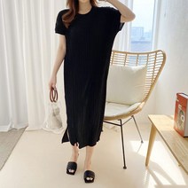 홈웨어 링클 가오리핏 여름 플리츠 롱 원피스