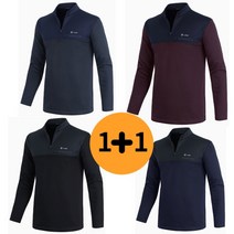 웰파 1+1 남성용 기모재질 집업 긴소매 티남방 윈터 목티 등산복 단체복, 블랙+블랙