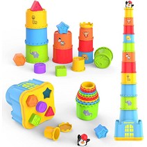 MOONTOY Stacking Cups Baby Stacking Toys Infant Stackable Block 19PCS Nesting Shape Sorter for Sand