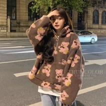 K.ONLINE SHOP양털 곰돌이 티셔츠 뽀글이 후리스 퍼집업 반폴라 후드티 후드집업 가디건