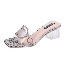 ZZJJC 패션 투명 일자 슬리퍼에 여선 심플 통굽 힐