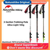 스키폴대 스키폴 Naturehike original 185gpcs 탄소 섬유 외부 빠른 잠금 트레킹 하이킹 접이식 스틱 노르딕 워킹 스틱 목발, 은색 -1 개