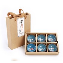 전통찻잔 중국찻잔 다관 부부찻잔 선물 패키지 6pcs 3d 황금 물고기 차 컵 세트 쿵푸 차 세트 딱딱 유약 여행 차 그릇 세트, g