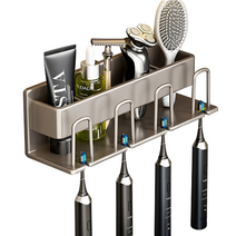 무타공 칫솔꽂이 4Color 다용도거치대, 4구, 그레이, 1개