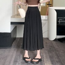 여성용 플리츠 미디 스커트 슬림 스트랩 하이 웨이스트 A 라인 올 매치 한국 캐주얼 우아한 오피스 레이디 여름