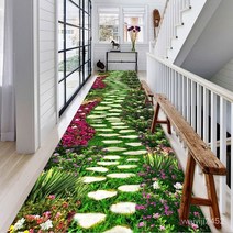 통로 카펫 3D 입체 카펫 복도 카펫 미끄럼 방지 매트 현관 카펫 재단 가능 고정폭60/80cm, 돌 경로, 너비 60cm [길이 100cm 가격], 1개