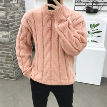 용된다 남자 겨울 꽈베기 라운드 오버핏 니트