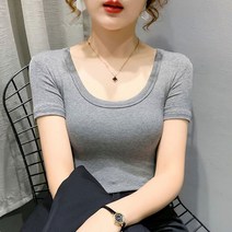 벨르 유넥 골지 슬림 반팔티 여성반팔 여름반팔 슬림핏티셔츠 E-C024S