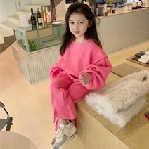 유아 여아 아기 유아 봄 상하세트 핫핑크 퍼프 맨투맨 티셔츠 부츠컷 트임 밴딩 바지 트윈룩 자매룩 형제룩 일상룩 데일리룩