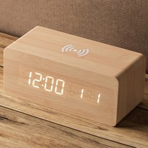 [진영쇼핑] LED 데이트 무선충전 나무 탁상시계, 블랙