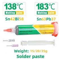 납땜용 저온 무연 바늘 튜브 주사기 SMD 솔더 페이스트 플럭스 Led 수리 용접, [01] 20g, [01] Sn6337-183