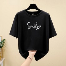 PV32 반팔 티셔츠 여성의류 U넥 실켓 여름 여자 스마일 레터링 반팔티 찰랑티 영문 글자 스판 데일리