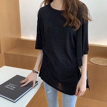 정말이쁜 서양식 반짝이 반팔 티셔츠 여성용 여름 대형 사이즈 여성 의류 200 통통한 소녀 Scheming Top bass