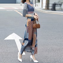 다이뻐 자체제작 빅사이즈 페이즐리 레트로패턴 데일리 가을겨울 랩스타일 롱랩원피스 비치웨어 44~77