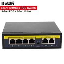 POE스위치 KuWFi IP 카메라 무선 AP용 이더넷 네트워크 52V 612 포트 8023 afat 100Mbps 1000Mbps, Black6port
