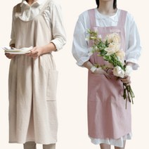 린넨 앞치마 유치원 선생님 보육 교사 바리스타 실습 주방 어린이집 앞치마 원피스, A타입, 핑크