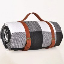 루나글램 피크닉매트 감성 돗자리 두꺼운 소풍 야외 패브릭 비치 체크 돗자리, 블랙